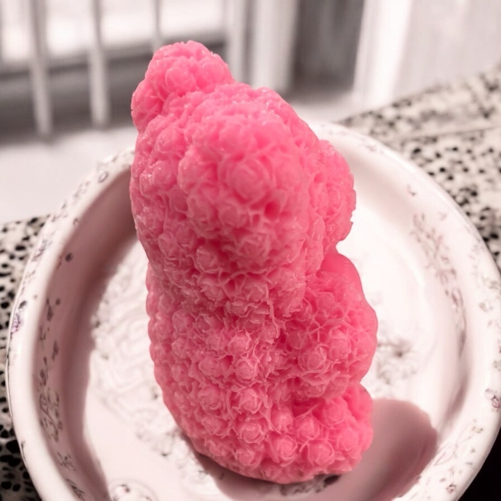 Pink hibiscus scented handmade 3D rose bear soap 3x2 inch 4oz - Picture 2 of 3